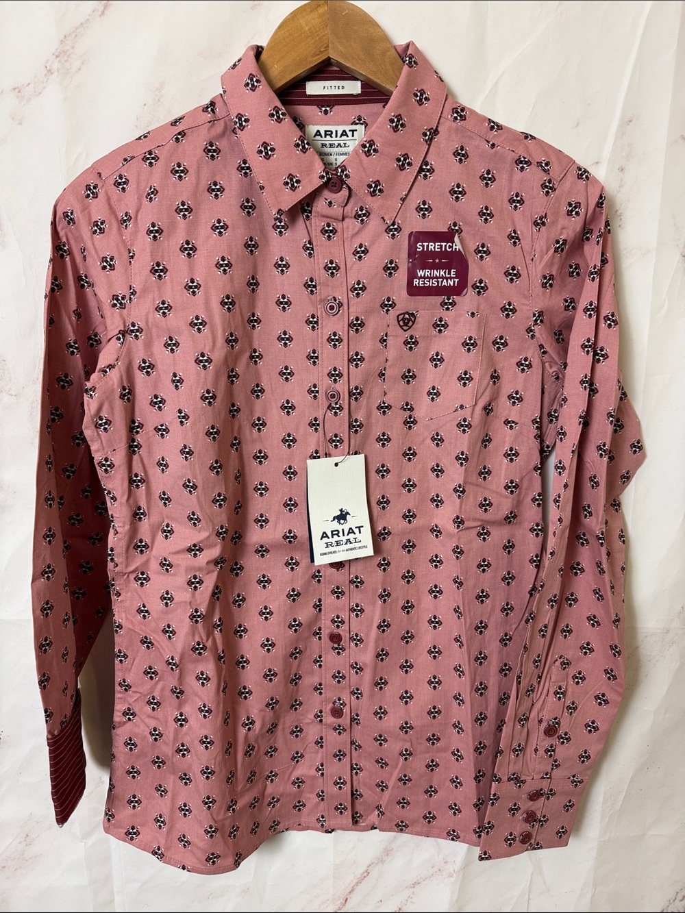 NWT Ariat R.E.A.L. Kirby Stretch Pink Print Western Riding Shirt Small